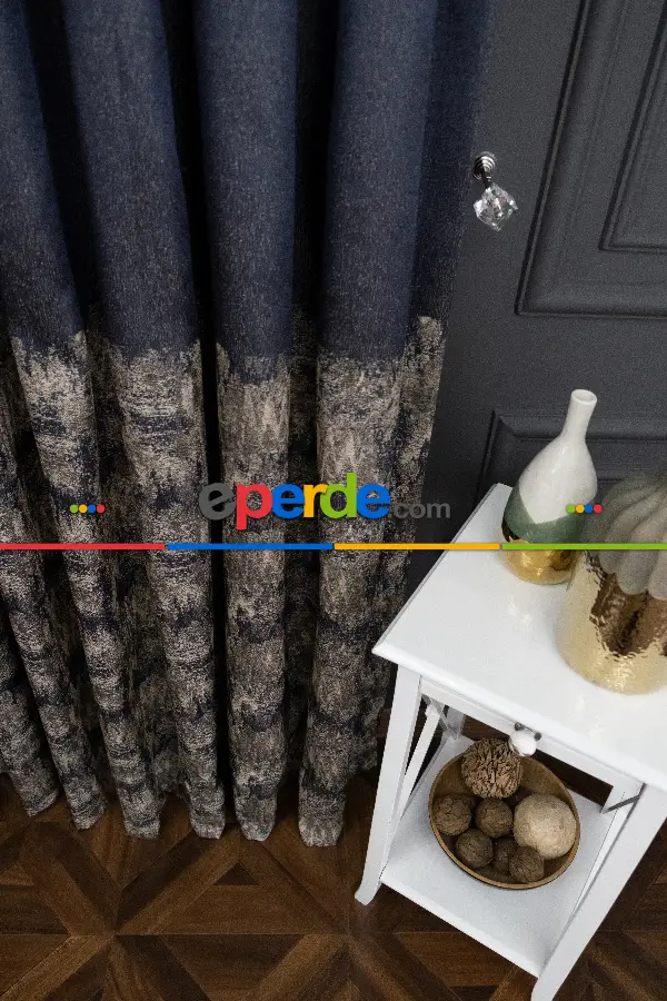 Yatak Odası - Lacivert Pano Fon Gramajlı Dökümlü Jakar Fon Perde (180)- Lacivert