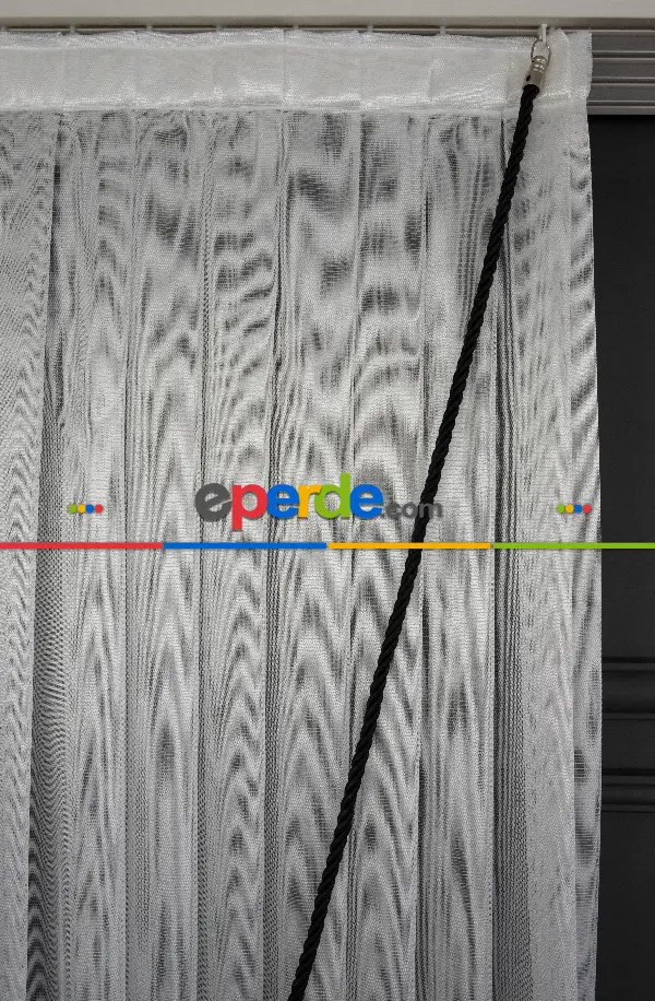 Ekru Monaliza Dökümlü Tülden Yalancı Kruvaze - Tülden Fon - Yana Toplamalı Tül - Kordon Toplama Tül - Çift Veya Tek Kanat - Kurşunlu Tül - Kordon Renkleri Mevcut