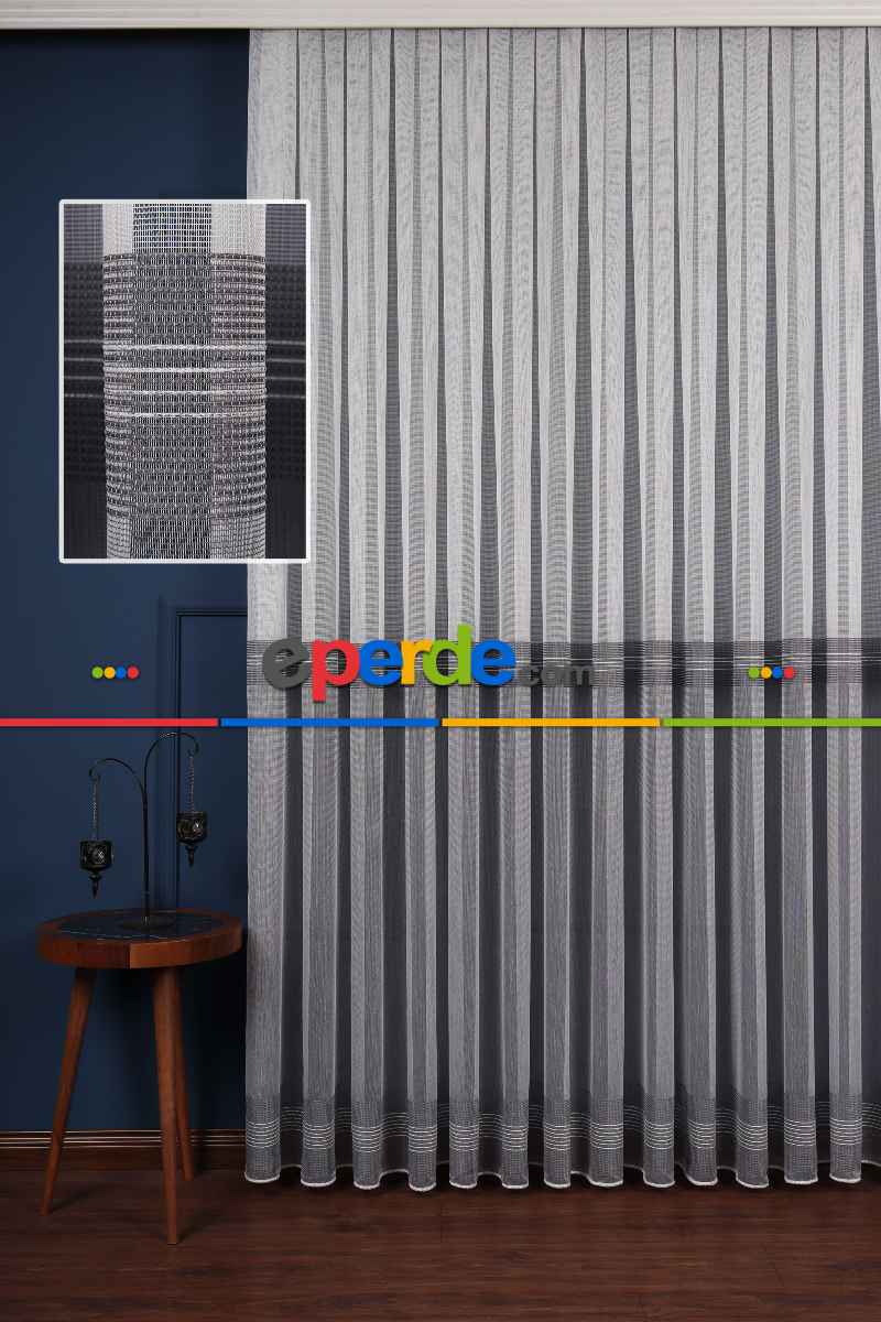 Yatak Odası - Ekru - Antrasit Gri Düz Tül Perde Ütü Istemez