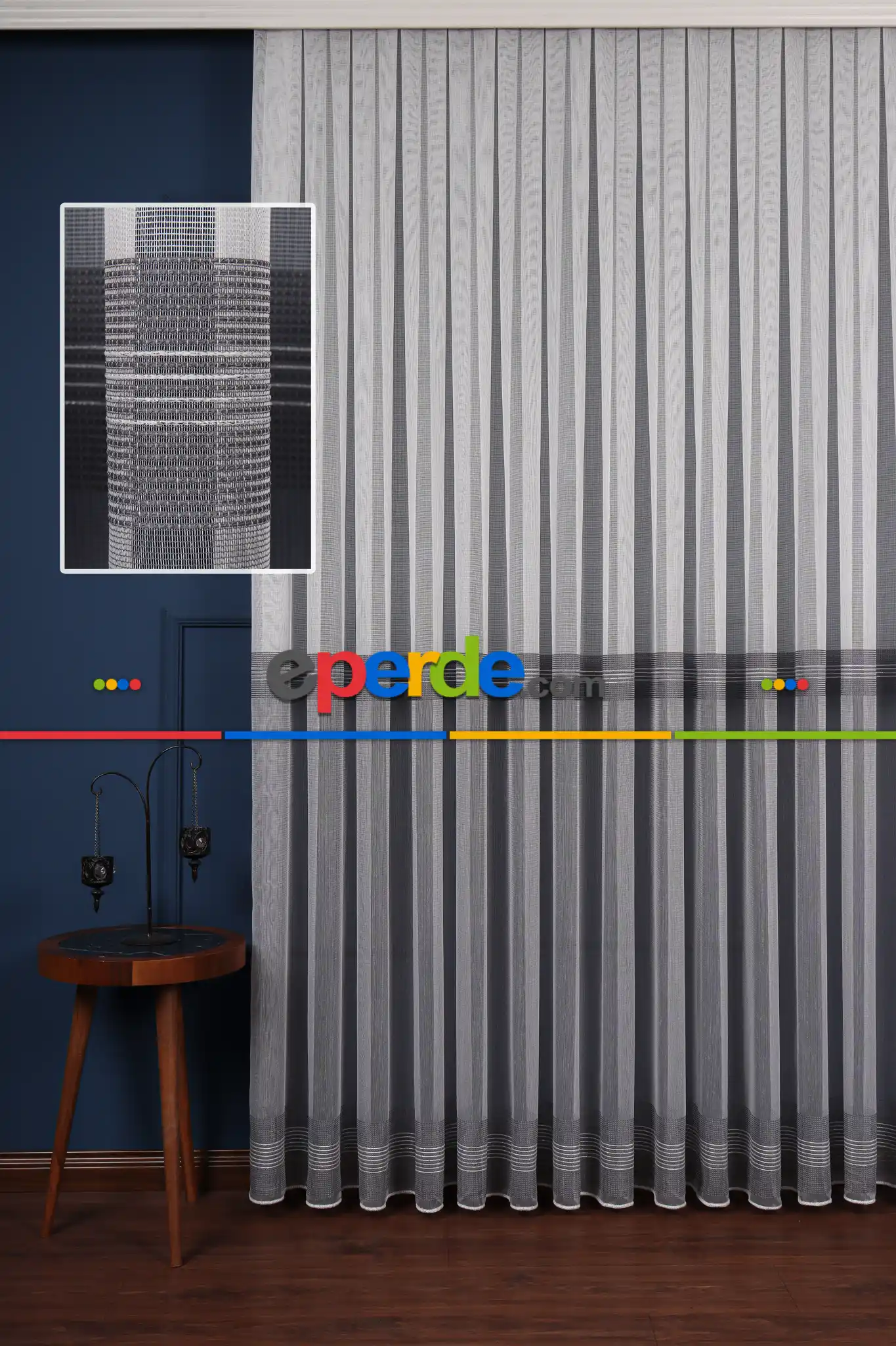 Ekru - Antrasit Gri Düz Tül Perde Ütü Istemez