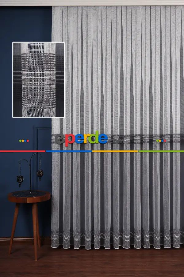 Yatak Odası - Ekru - Antrasit Gri Düz Tül Perde Ütü Istemez