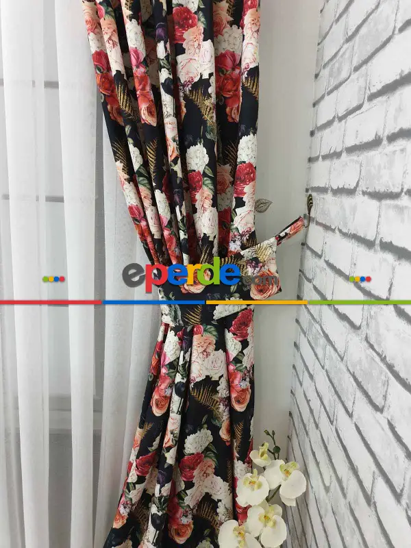 Yatak Odası - Pembe Çiçek Desenli Fon Perde Evm626 Kumaşı Kalındır Duck Bezi Değildir- Siyah-yeşil-beyaz-pembe