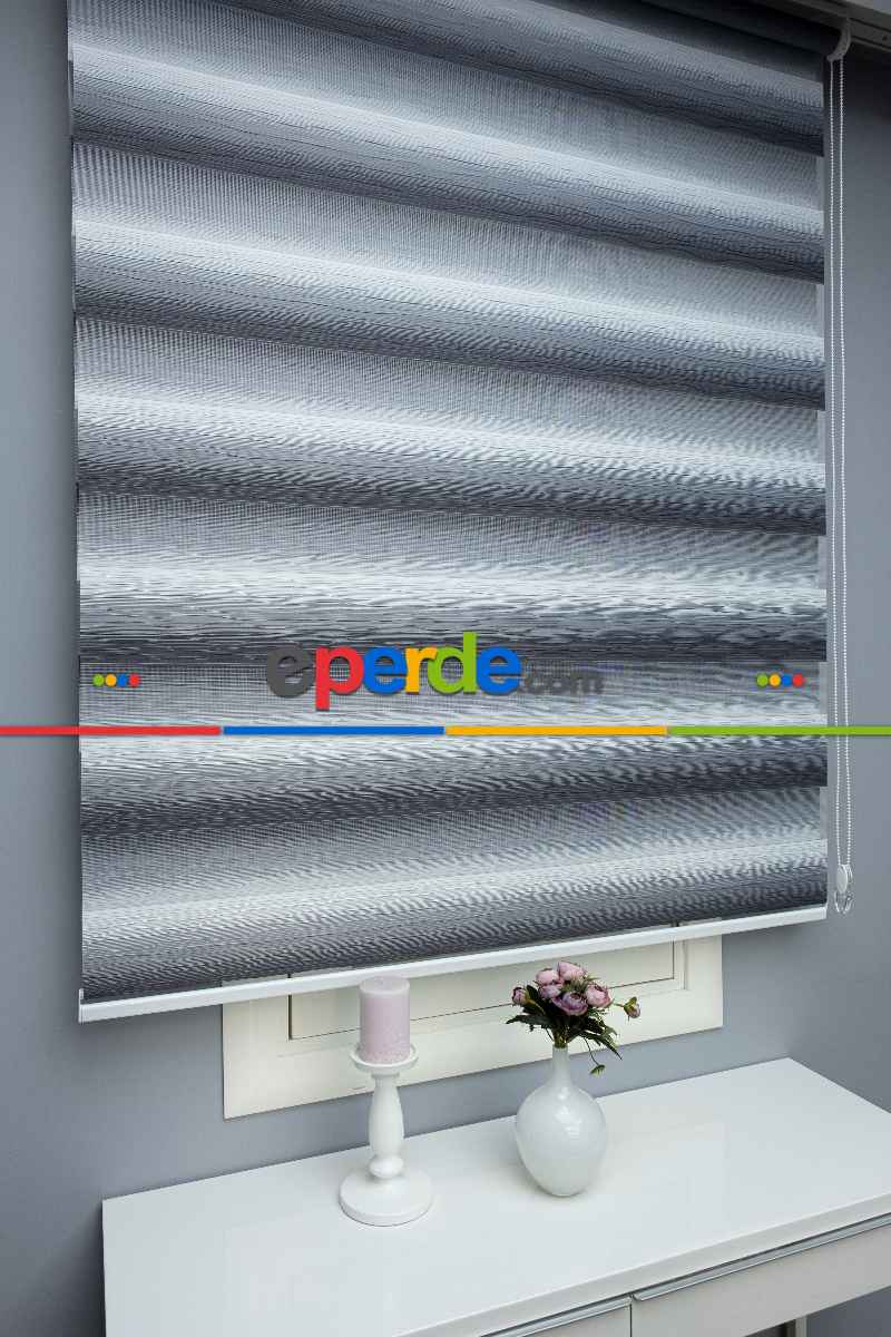 Salon Zebra Perde - Antrasit, Gri, Geçişli Yüksek Kalite Plise Zebra Perde - Kornişe Kolay Montaj Ayağı Seçenekli - Standart Metal Kasalı
