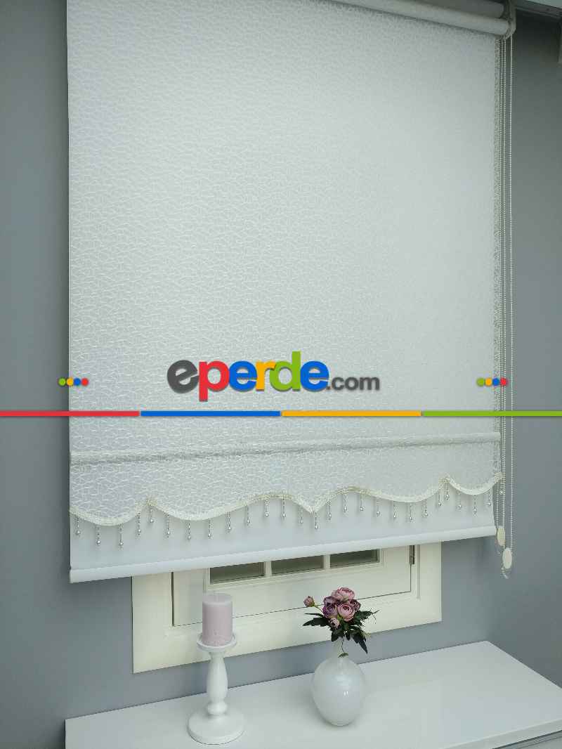 Brillant - Stor Perde - Çiftli Sistem Tül Ve Stor Perde - Petek Desen- Krem Açık-ekru