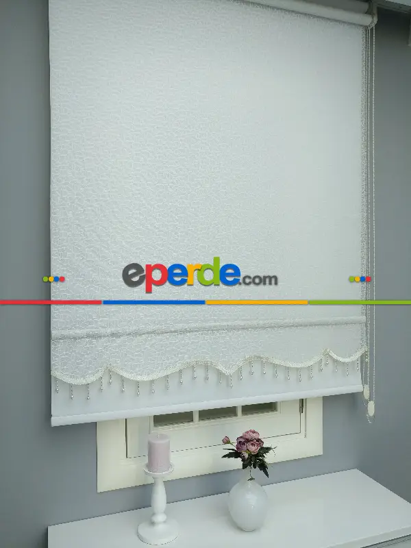 Brillant - Stor Perde - Çiftli Sistem Tül Ve Stor Perde - Petek Desen- Krem Açık-ekru