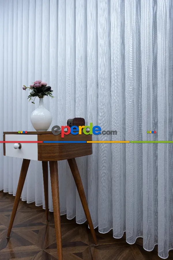 Düz Çizgili Tül -prd 2008 Pırıltılı - Dönergücü- Ekru - Kurşunlu Tül