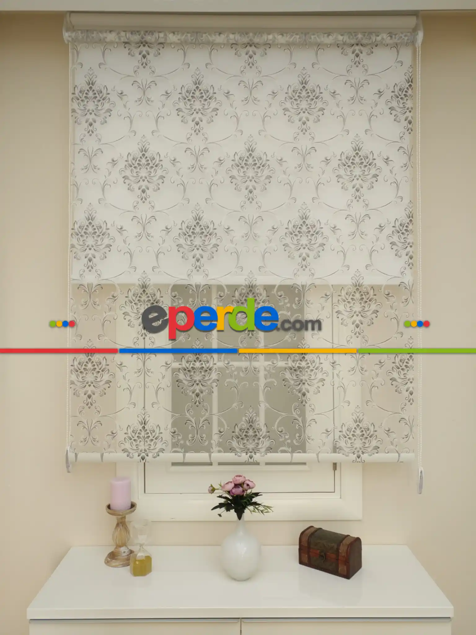 Yakma Tül Stor - Çiftli Sistem Desenli Perde (burn Out)- Antrasit