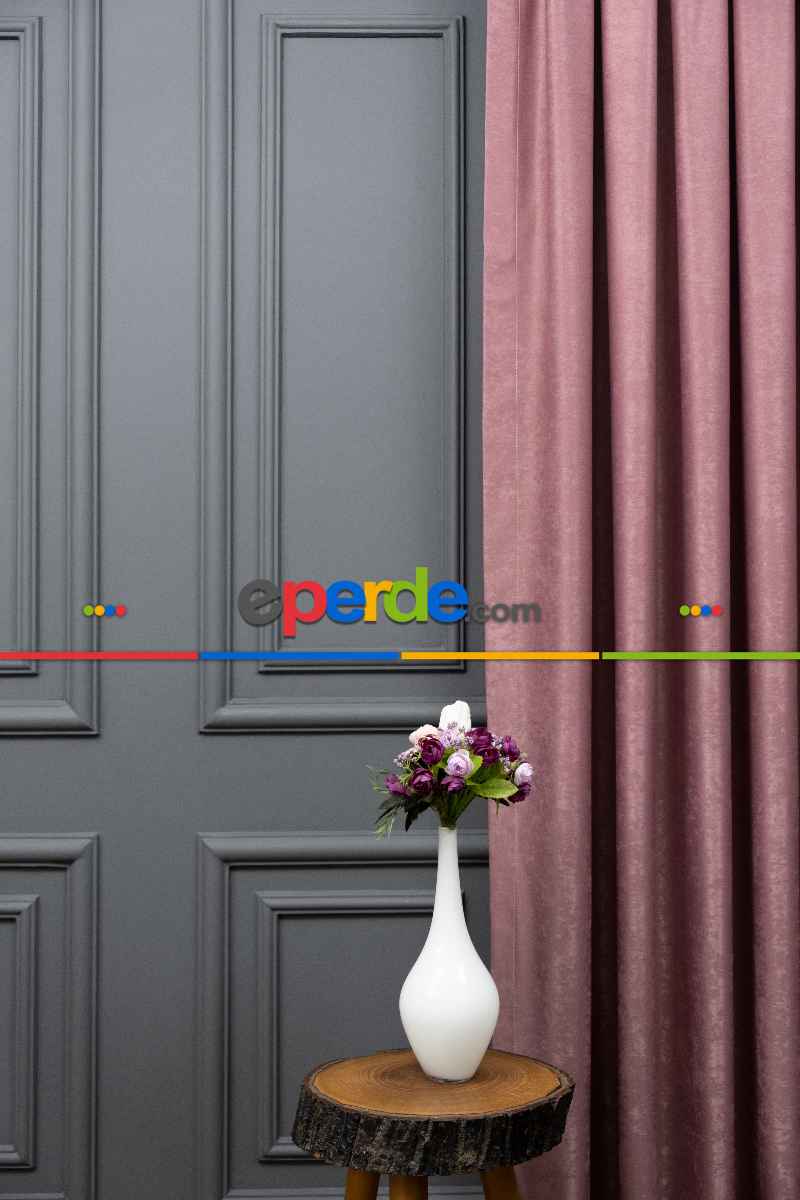 Oturma Odası - Soft Fon Perde Gül Kurusu Dökümlü En - Gül Kurusu