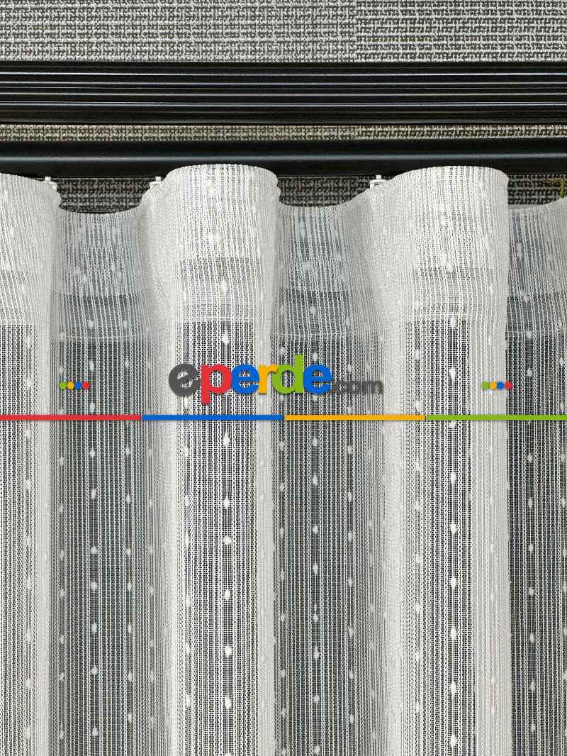 Mutfak Tül Çizgili Ponponlu Tül Perde - Ürün Videosu Açıklamada Vardır