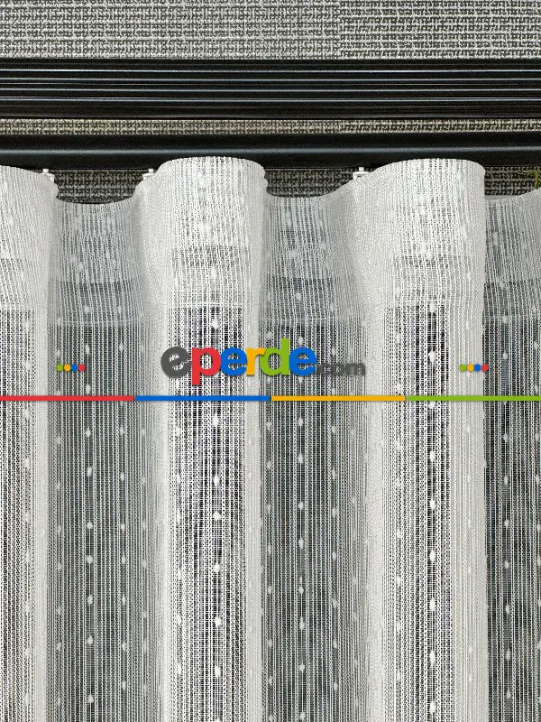 Mutfak Tül Çizgili Ponponlu Tül Perde - Ürün Videosu Açıklamada Vardır
