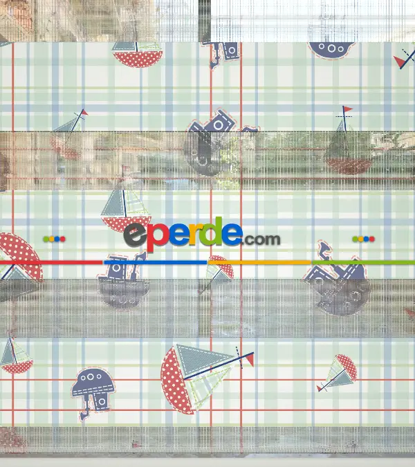 Bebek Odası Zebra Perde - Yelkenli Desen Baskılı Zebra Perde- Çok Renkli