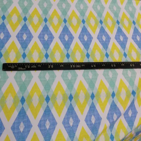 Genç Odası - Geometrik Desenli Fon Perde Evm252 _g - Kumaşı Kalındır Duck Bezi Değildir.- Mavi-sarı-beyaz-çok Renkli