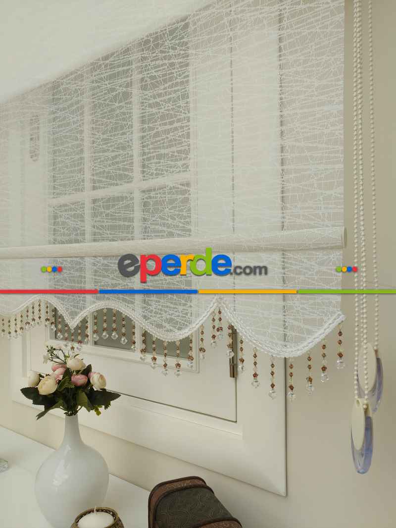 Brillant - Stor Perde - Çiftli Sistem Tül Ve Stor Perde - Cam Kırığı Modeli- Krem Açık-ekru