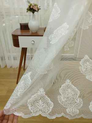 Serpme Damask Desenli Özel Örme Dokulu Tül Perde - Ekru