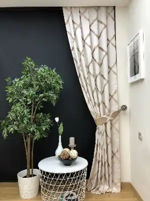Salon Perdesi - Ekru Sütlü Kahve Desenli Jakar Fon Perde (geniş En:280 Kumaş)- Ekru