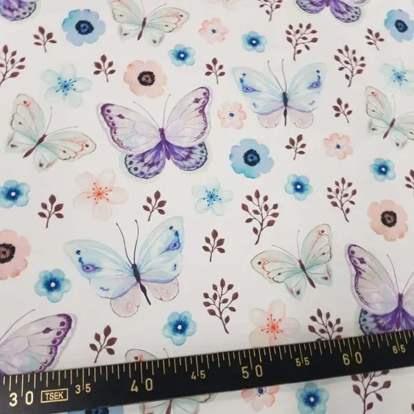 Kelebek Ve Çiçek Desenli Fon Perde Evm815 Kumaşı Kalındır Duck Bezi Değildir- Beyaz