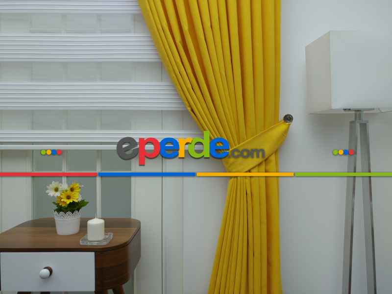 Sarı Düz Sade Mutfak Fon Perde Yan Kanat Perdesi- Sarı