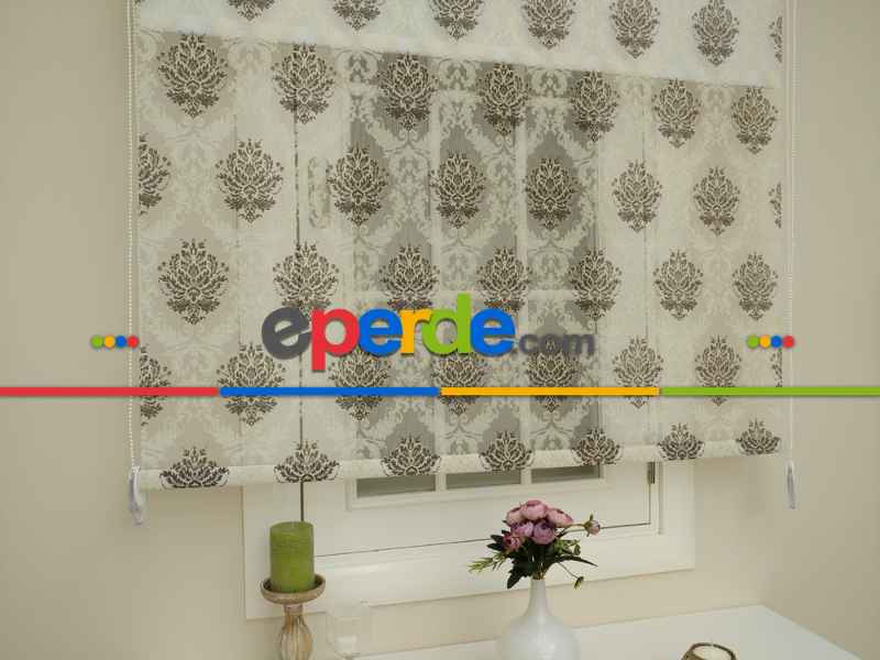 Yakma Tül Stor - Çiftli Sistem Desenli Perde (burn Out)- Kahve-açık Vizon