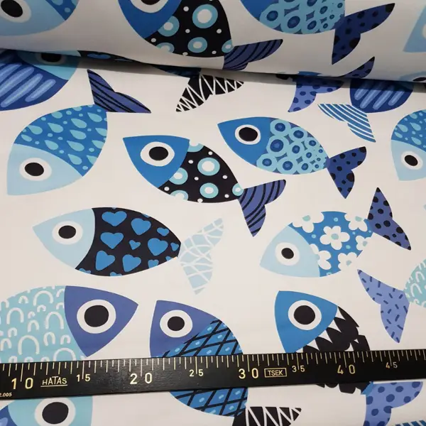 Balık Desenli Fon Perde Evm493 Kumaşı Kalındır Duck Bezi Değildir- Beyaz- Çok Renkli 3