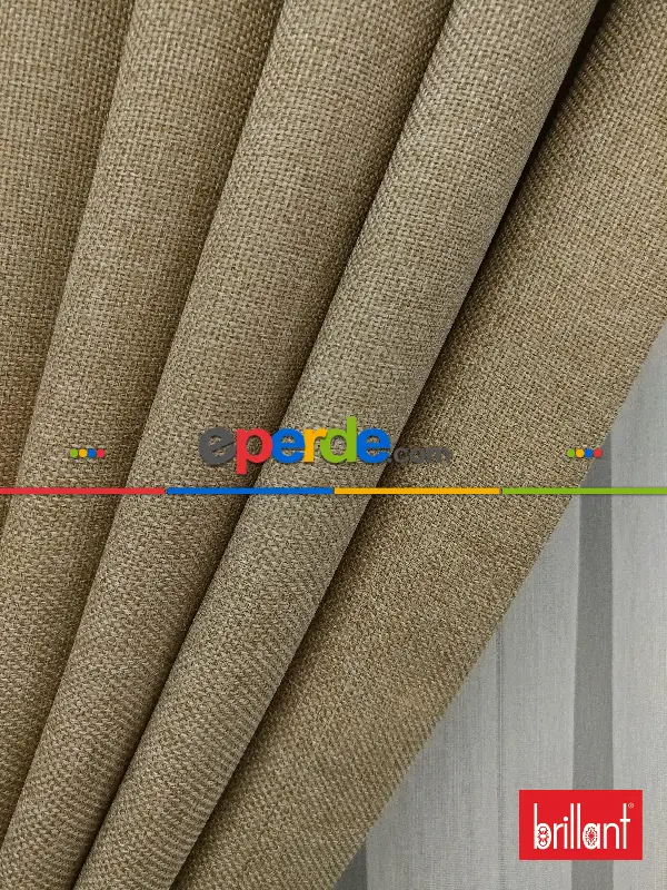 Yatak Odası - Brillant Keten Açık Bej Renk Düz Fon Perde - Bej