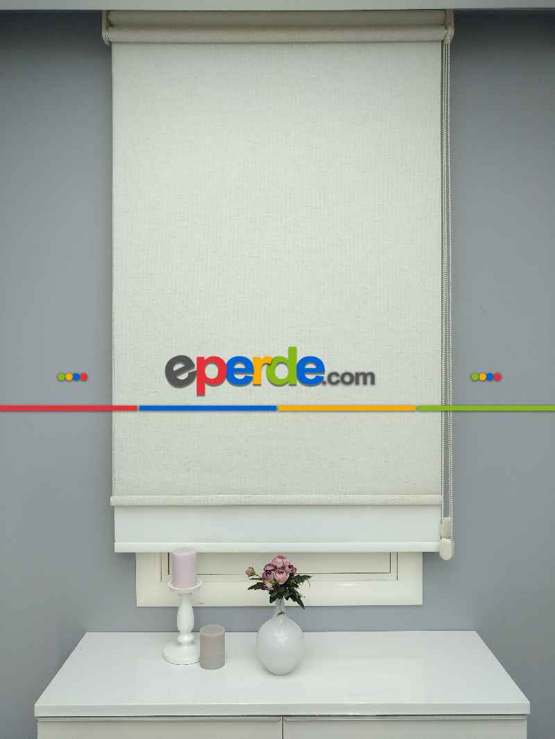 Çiftli Sistem Naturel Keten Tül Stor- Bej