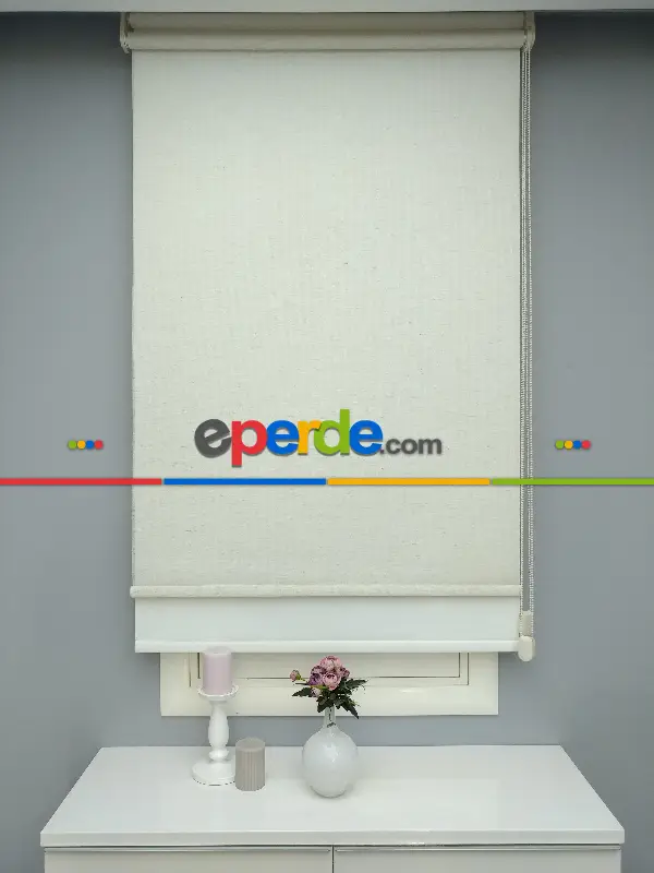 Çiftli Sistem Naturel Keten Tül Stor- Bej