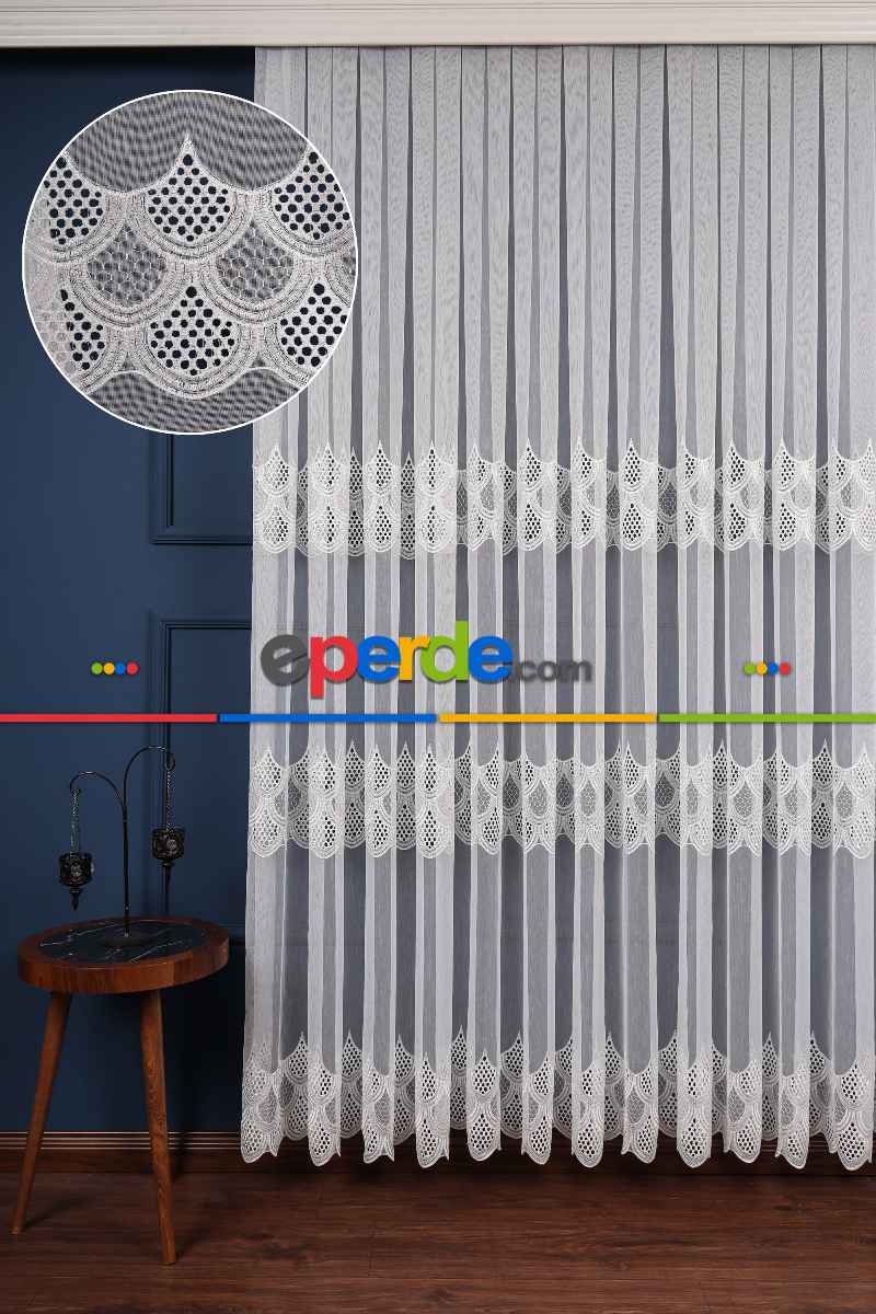 Salon Tül - Balık Ağı Tt Zemin Brode Nakış İşlemeli Tül Perde