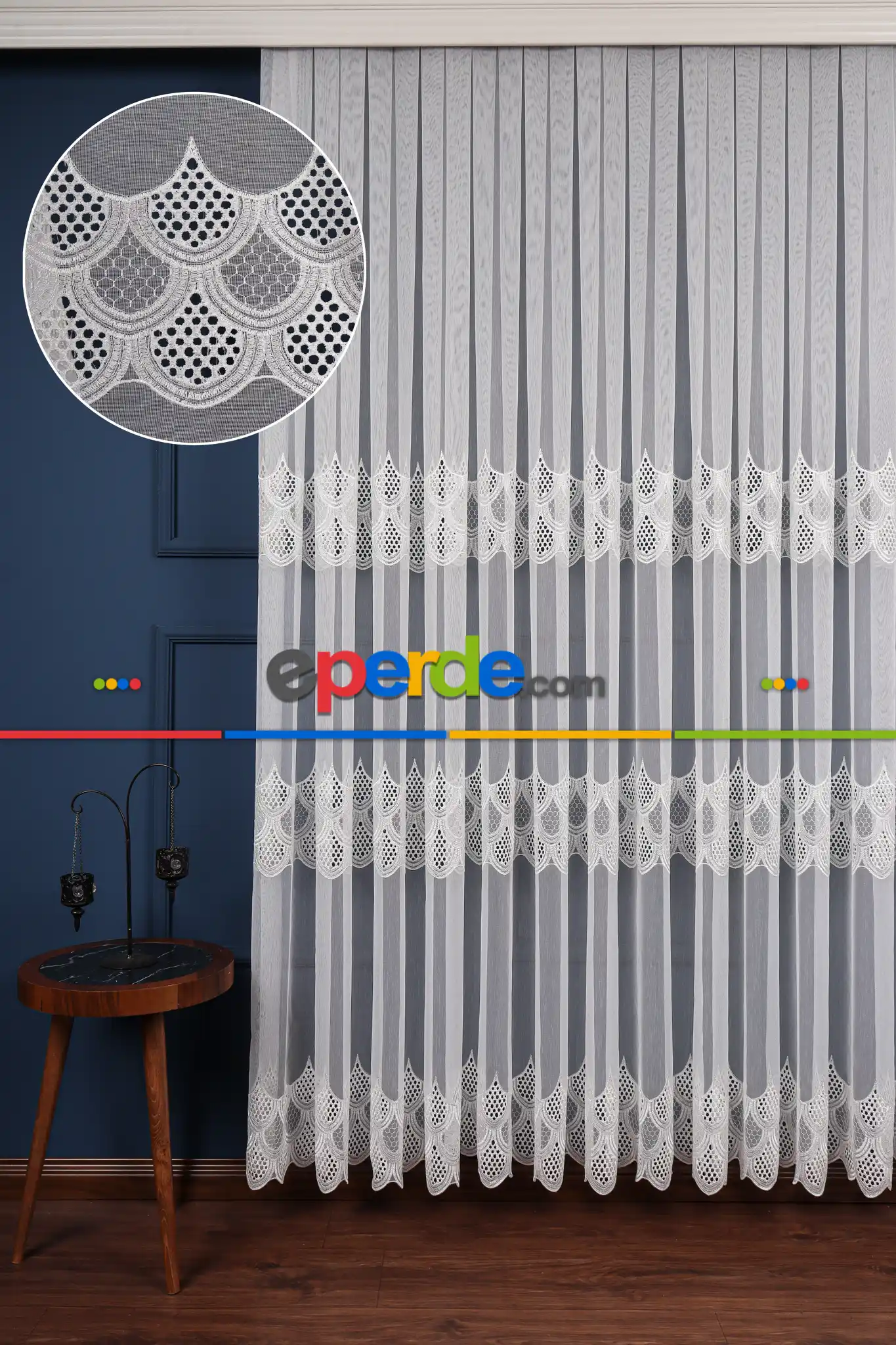 Salon Tül - Balık Ağı Tt Zemin Brode Nakış İşlemeli Tül Perde