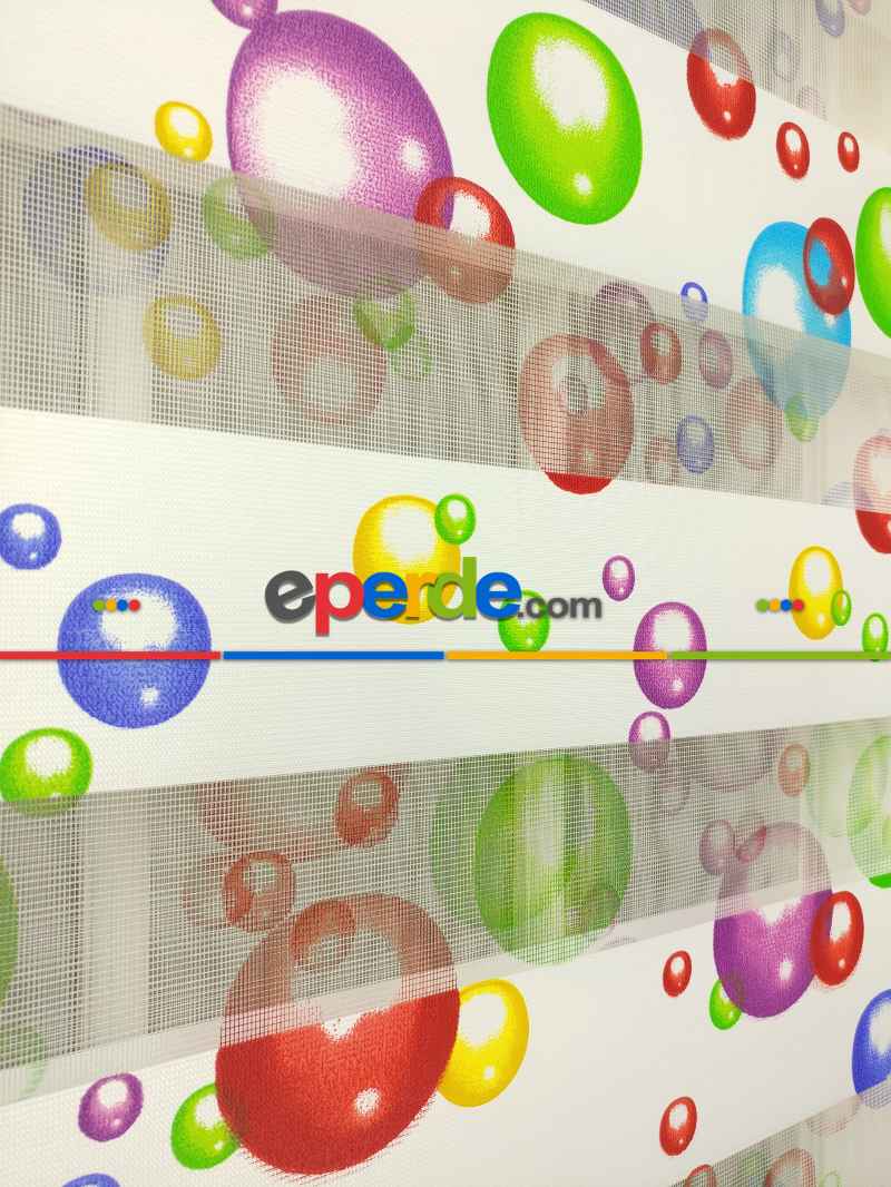 Bebek Odası Zebra Perde - Zebra Perde - Baloncuk Baskılı-  Çok Renkli 3