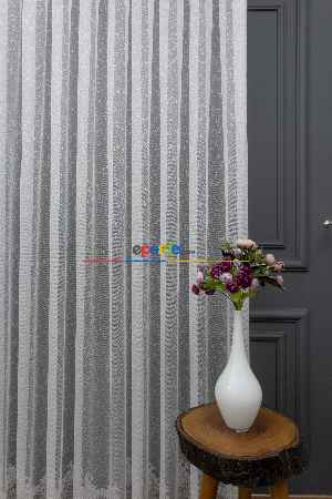 %50 İndirimli Hazır Ölçülü Etek Ucu Damask Desenli Örme Tül Perde