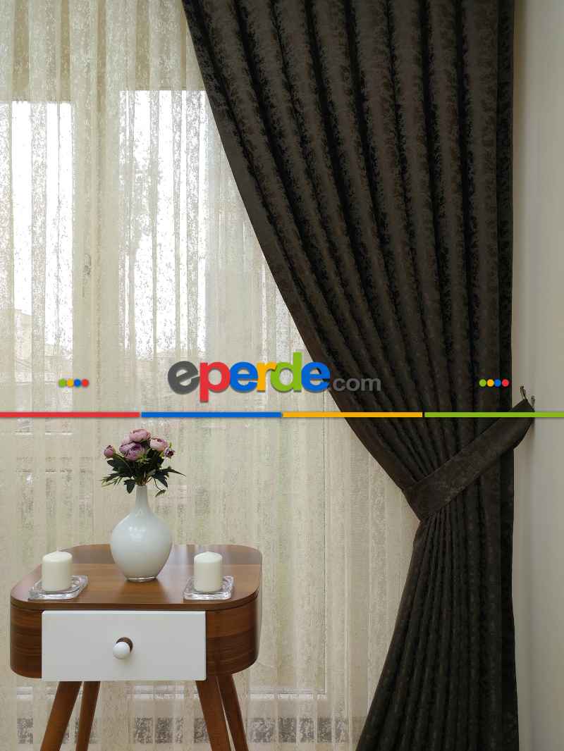 Kahve Koyu Duz Jakar Fon Perde (150)- Kahve Koyu