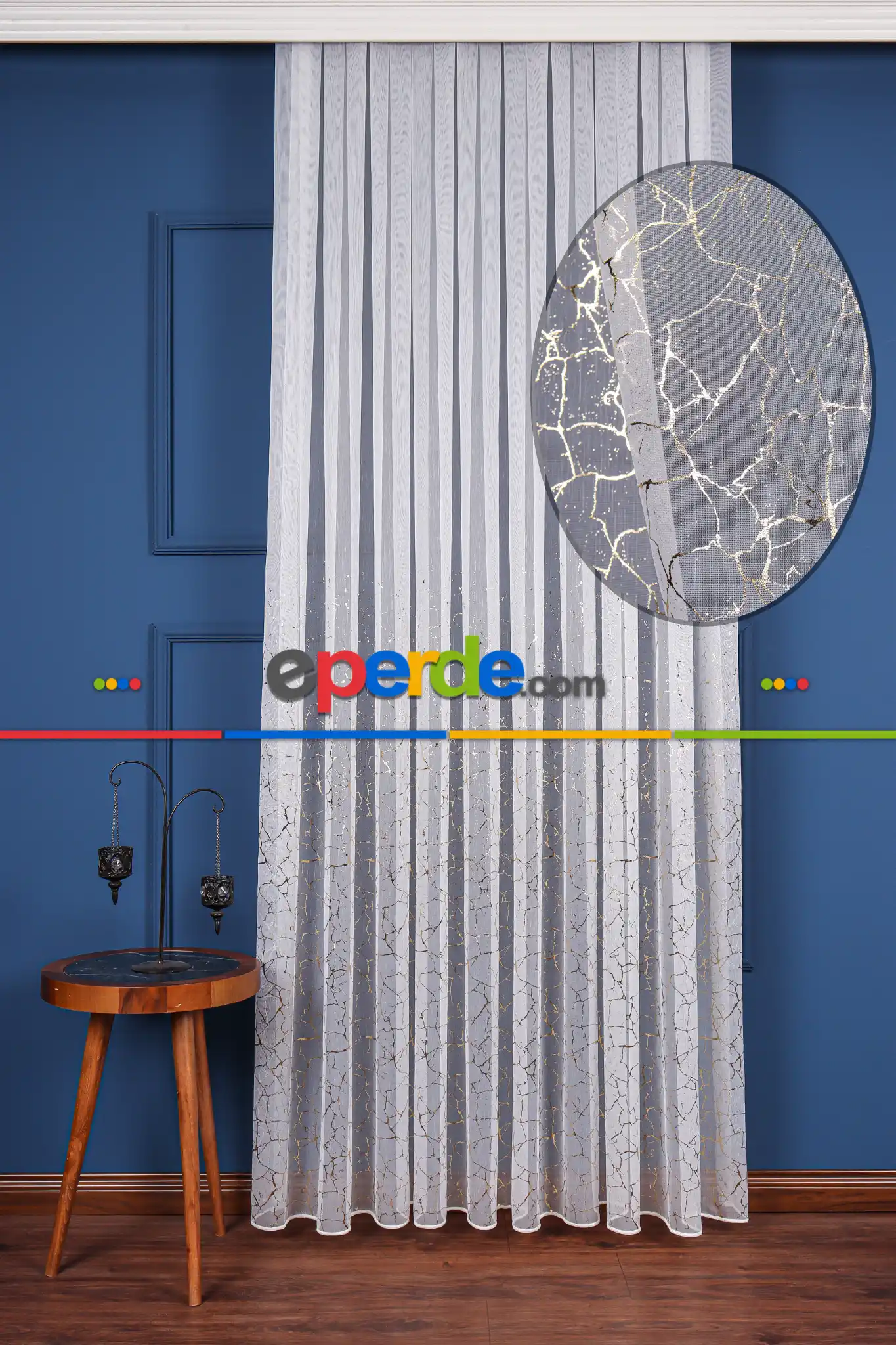 Salon Tül - Granit Dijital Baskılı Tül Perde Ekru-gold