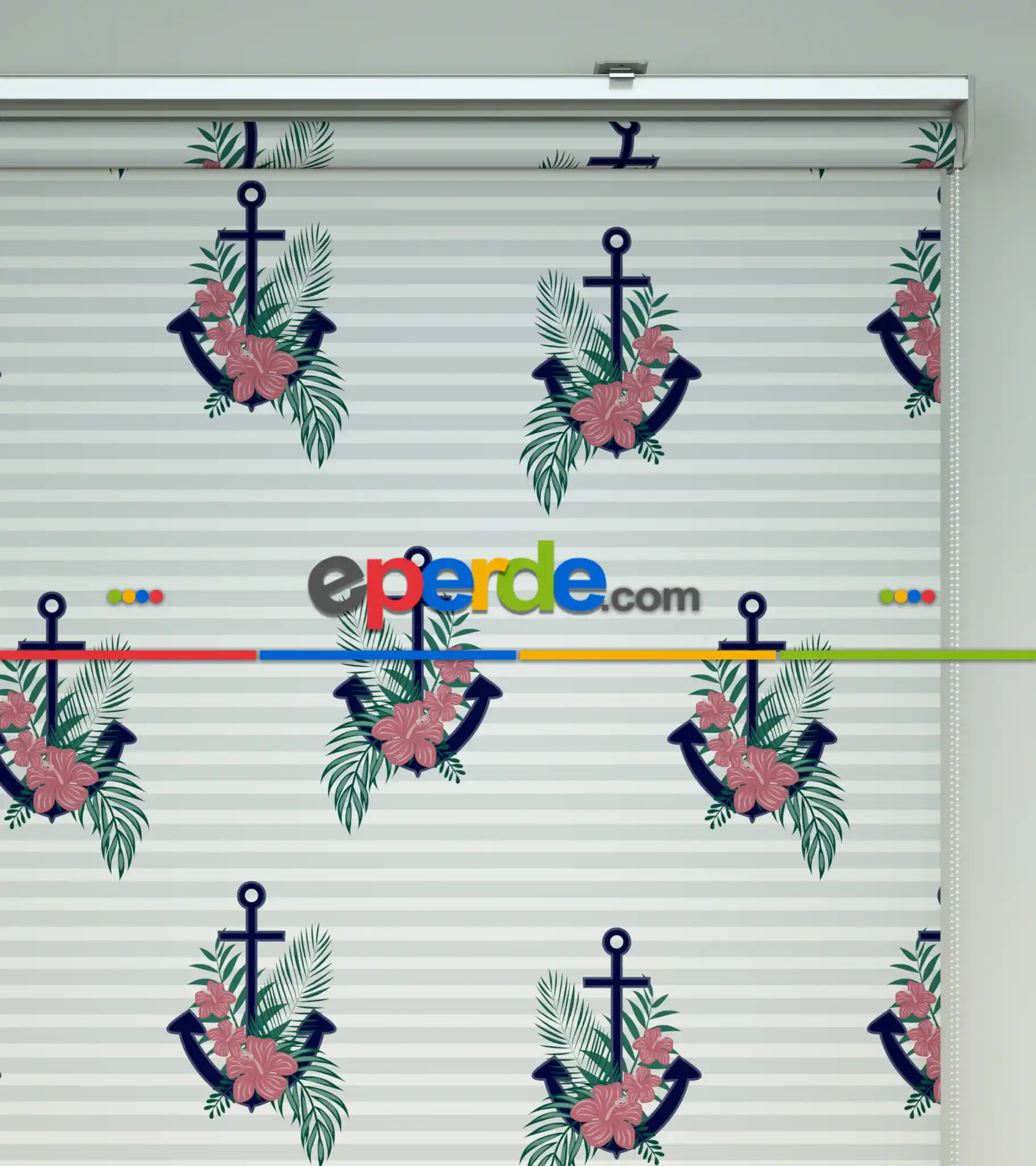 Bebek Odası Stor Perde - Çapa Desenli Baskılı Stor Perde- Çok Renkli