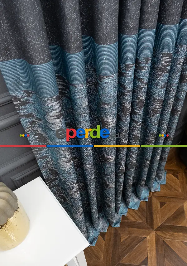 Yatak Odası - Antrasit Petrol Yeşil Jakar Etek Pano Dökümlü Gramajlı Uygun Fiat Fon Perde (180)- Petrol Yeşil