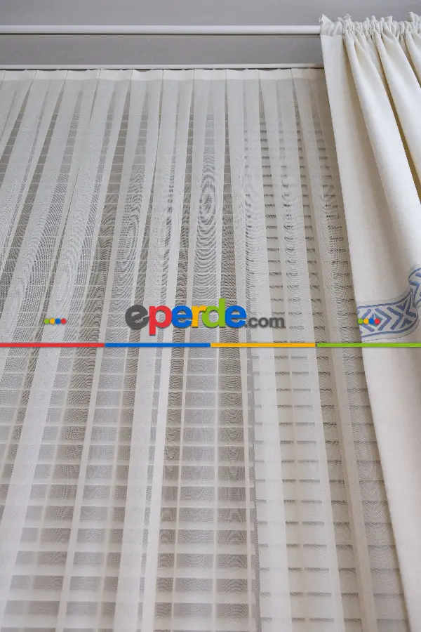 Krem Düz Tül Perde Grek Zemin
