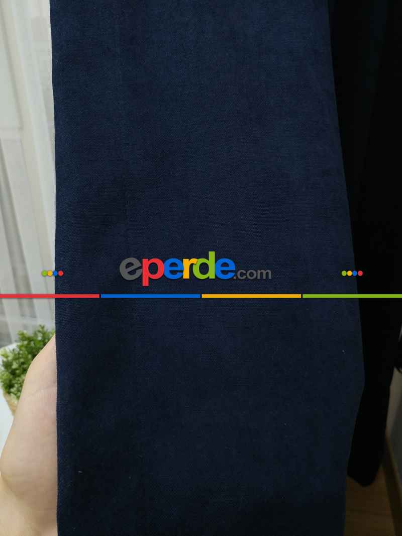 Koyu Lacivert Düz Fon Perde - Boru Pile- Lacivert