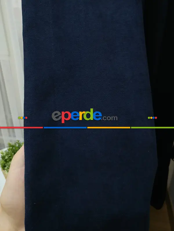 Koyu Lacivert Düz Fon Perde - Boru Pile- Lacivert