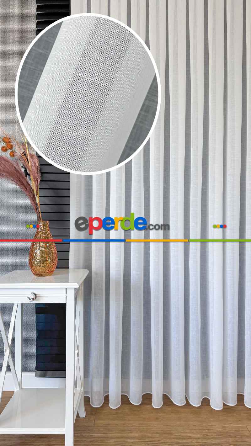 Ekru Naturel Keten Tül Perde - Ütü İstemez - Kurşunlu - S Pile Seçenekli - Premium Kalite