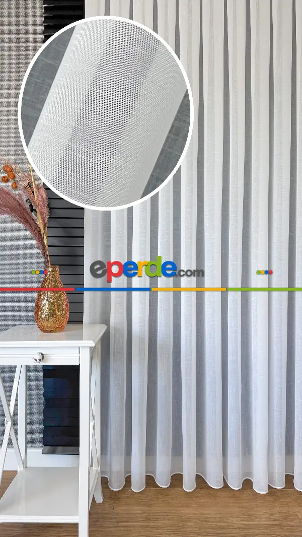 Ekru Naturel Keten Tül Perde - Ütü İstemez - Kurşunlu - S Pile Seçenekli - Premium Kalite