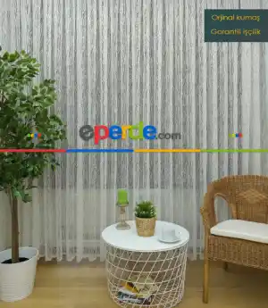 Spor Desen Fransız Dantel Tül Perde ( Hazır Ölçü 1/2.5 Normal Pile )- Ekru 220cm X 195cm 