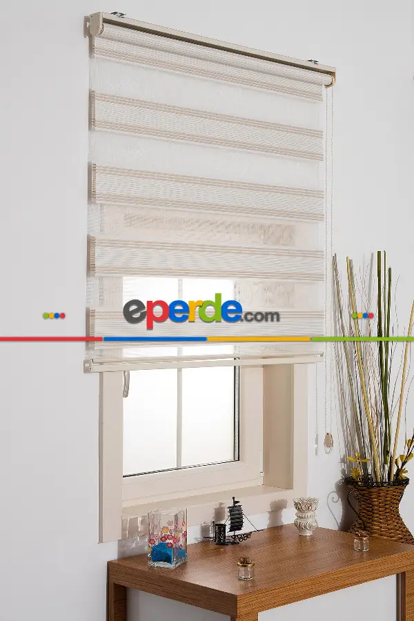 %25 İndirimli!!! Pilise Star Altın Sarısı Pliseli Zebra Perde - Krem-altın Simli