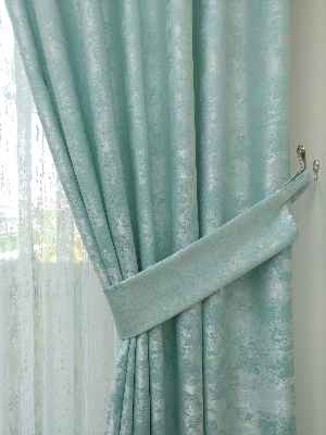 Patine Desenli Su Yeşil - Katyonik Jakar Fon Perde- Su Yeşili