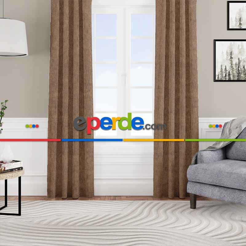 Kadife Dokulu Fon Perde Pilesiz Tek Kanat Camel