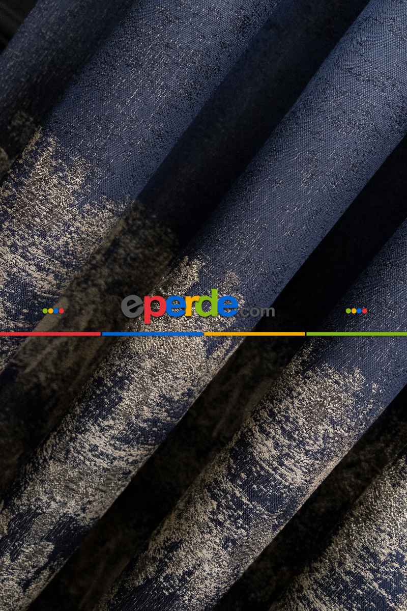 Lacivert Pano Fon Gramajlı Dökümlü Jakar Fon Perde (180)- Lacivert