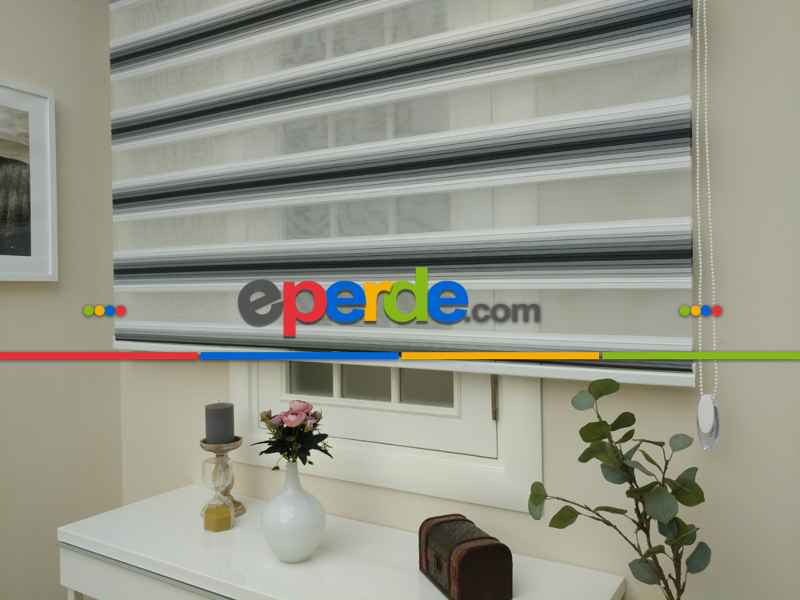 Zebra Perde - Degrade Renk Geçişli Pileli Zebra Perde- Siyah-beyaz