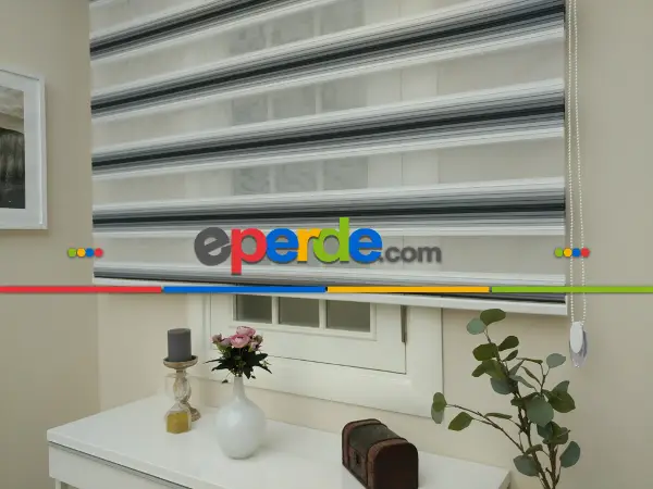 Oturma Odası - Zebra Perde - Degrade Renk Geçişli Pileli Zebra Perde- Siyah-beyaz