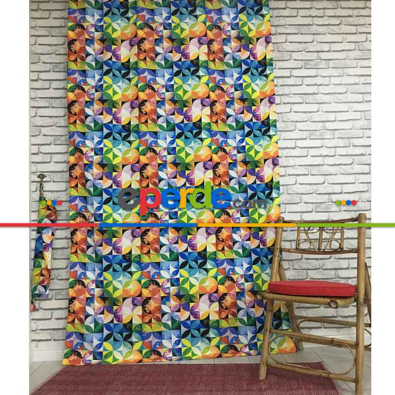 Pop-art Desenli Fon Perde Evm210 -p - Kumaşı Kalındır Duck Bezi Değildir.- Çok Renkli