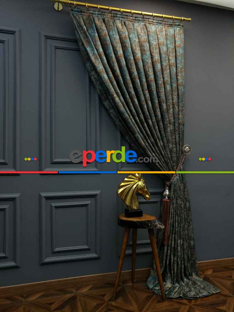 Salon Perdesi - Modern Desenli Jakarlı Fon Perde Yeni Seri 401- Gri-Füme-Antrasit