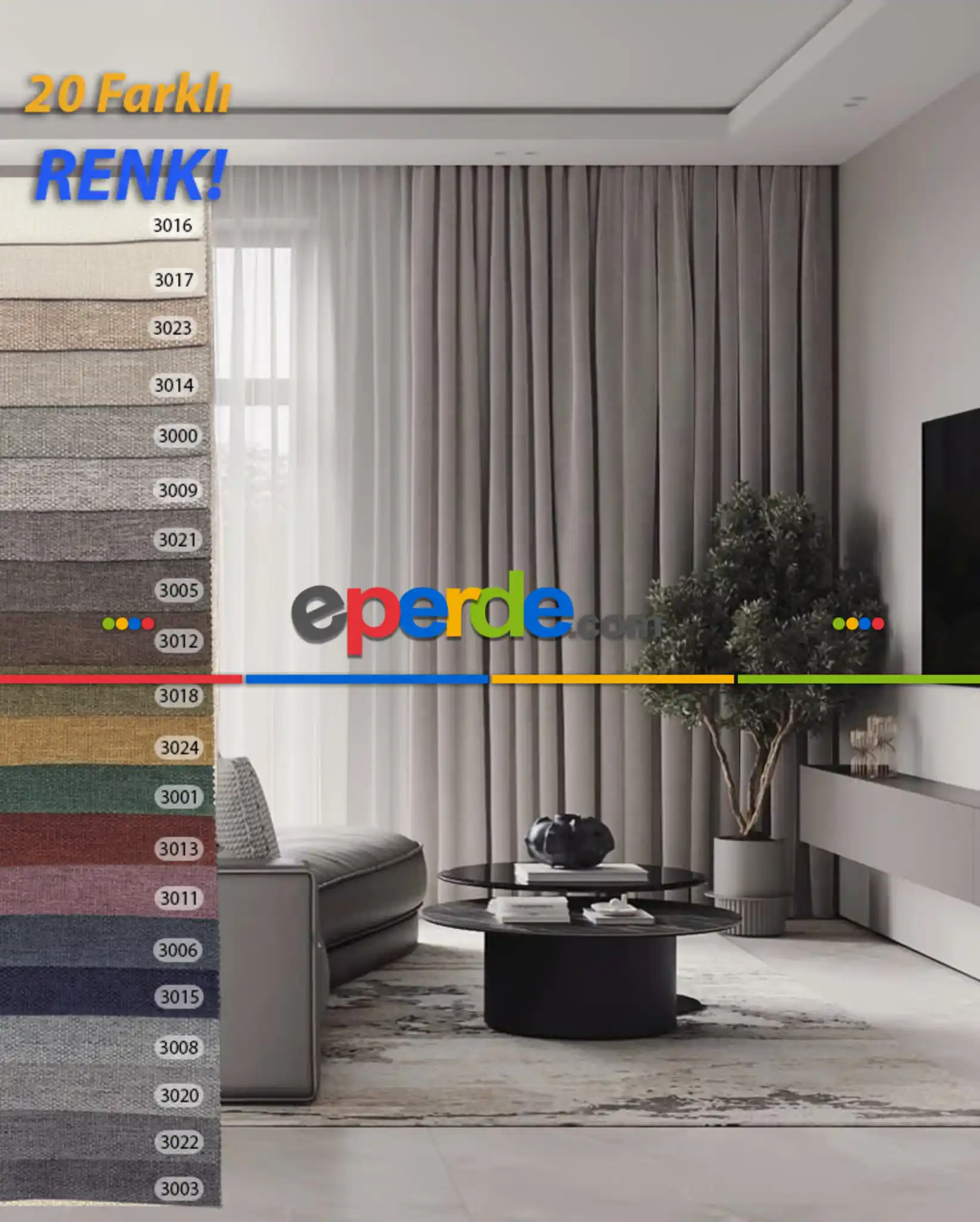 20 Renk Şönil Düz Fon Perde - Ağır Gramajlı Premium Kalite Serisi