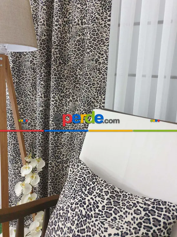 Leopar Desenli Baskılı Fon Perde - Kampanyalı Kaliteli Ürün-  Çok Renkli 3